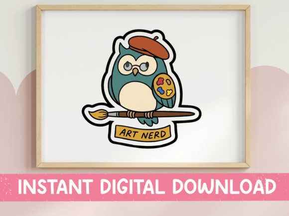 Art Nerd Owl with Beret Sticker Design