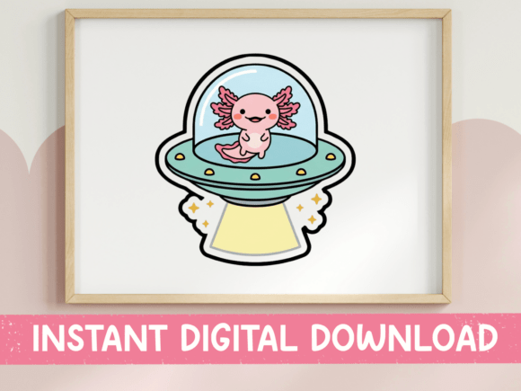 Axolotl UFO Space Kawaii Sticker: Graphics for T-Shirt Designs & Local Branding