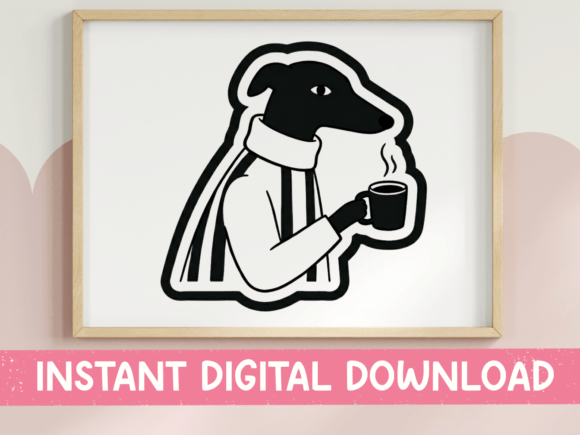 Black Greyhound Coffee Mug Sticker SVG: Graphics for T-Shirt Designs & Editorial Use
