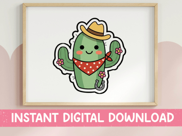 Cute Cowboy Cactus Sticker Design: Graphics for T-Shirt Designs