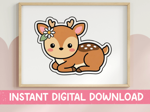 Cute Kawaii Fawn with Flower Sticker