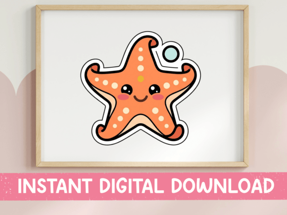 Cute Kawaii Starfish Sticker Design: Graphics for T-Shirt Designs