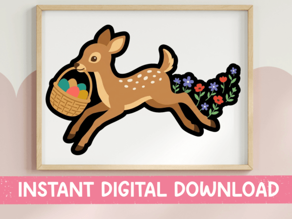 Easter Deer with Egg Basket Sticker Graphics