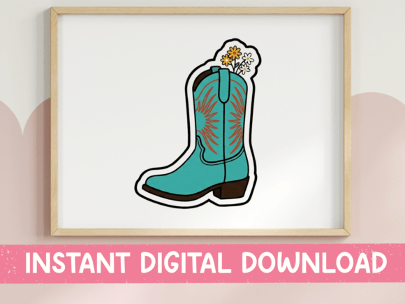 Floral Cowboy Boot Sticker Design: Graphics for T-Shirt Designs