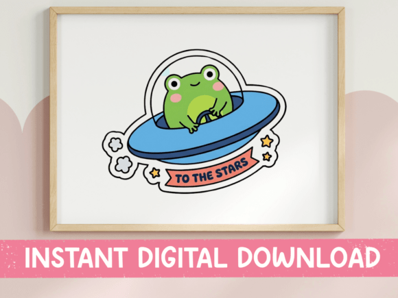 Frog in UFO to the Stars Sticker: Graphics & T-Shirt Designs