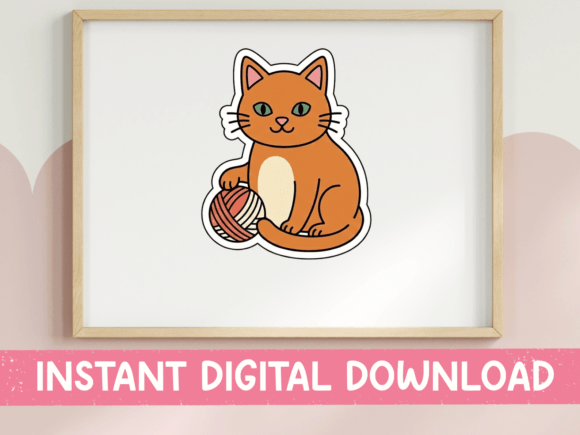 Ginger Cat with Yarn Ball Sticker
