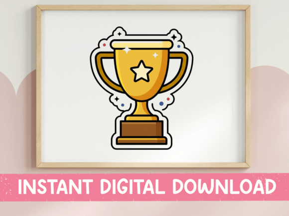 Gold Trophy Cup with Stars Sticker