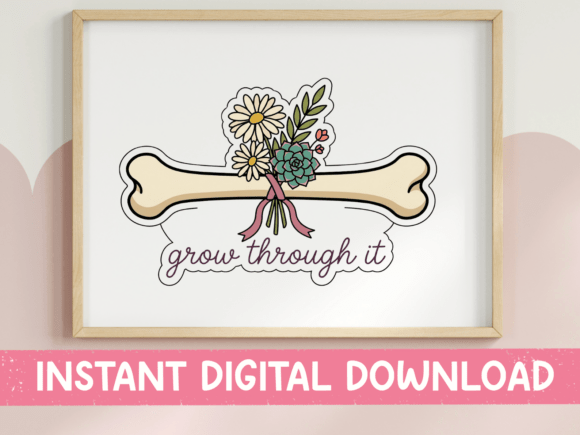 Grow Through It Floral Dog Bone Sticker Graphics