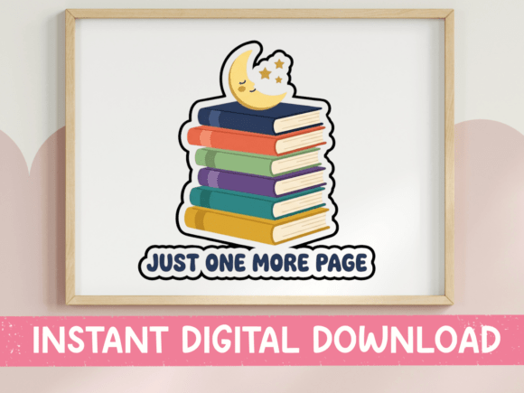 Just One More Page Book Stack Sticker: Graphics for T-Shirt Designs