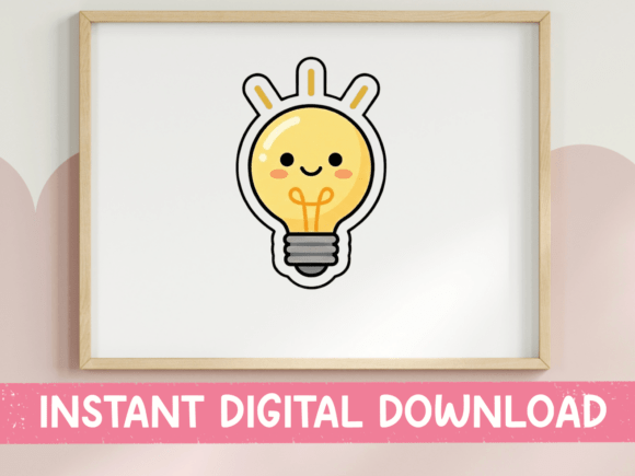 Kawaii Happy Light Bulb Sticker: Graphics for T-Shirt Designs