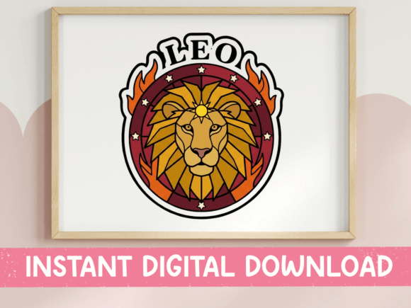Leo Zodiac Stained Glass Lion Sticker: Graphics for T-Shirt Designs & Branding