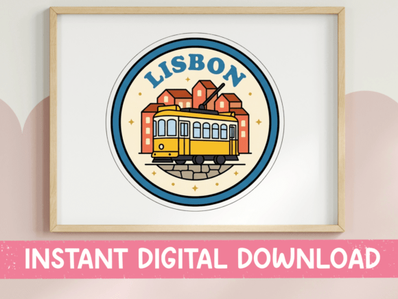 Lisbon Yellow Tram City Badge Sticker: Graphics for T-Shirt Designs