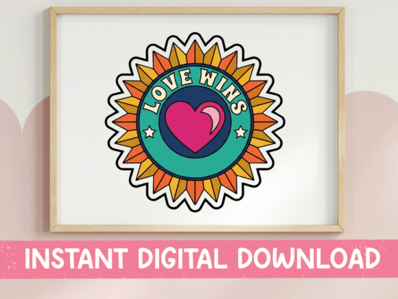 Love Wins Retro Sunburst Sticker Graphics for T-Shirt Designs