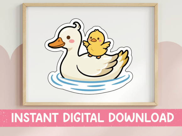 Mama Duck Baby Duckling Pond Sticker Graphics