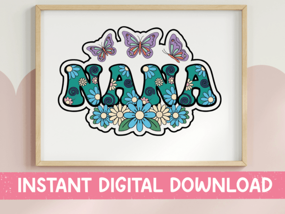 Nana Butterfly Floral Boho Sticker: Graphics for T-Shirt Designs & Branding