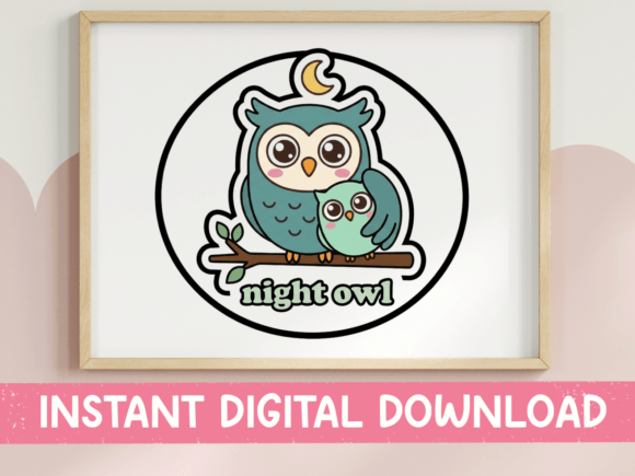 Night Owl Mama Baby Owl Branch Sticker: Graphics for T-Shirt Designs