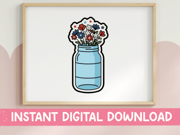 Patriotic Wildflowers Mason Jar Sticker Graphics
