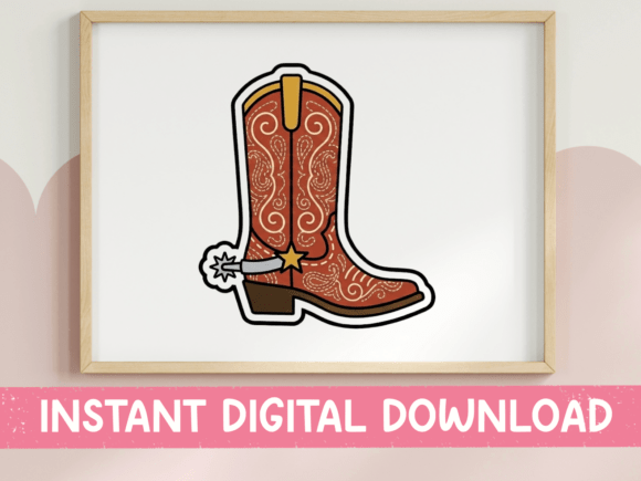 Red Cowboy Boot with Spur Sticker Graphics