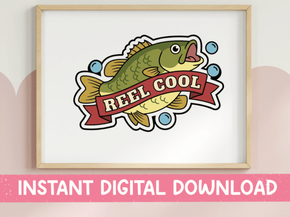 Reel Cool Bass Fish Sticker: Graphics & T-Shirt Designs