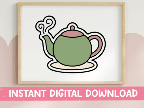 Sage Green Teapot Sticker Design: Graphics for T-Shirt Designs