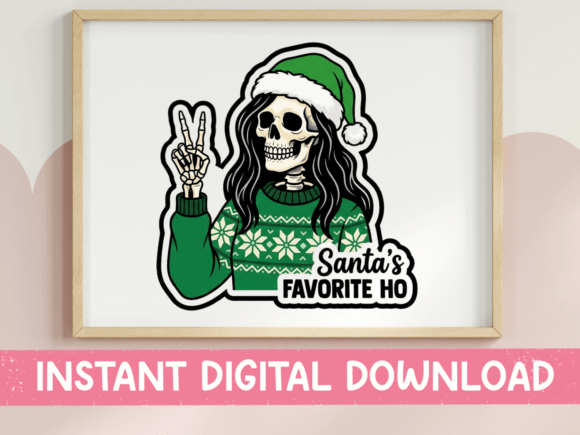 Santa’s Favorite Ho Skeleton Sticker: Graphics for Bold T-Shirt Designs