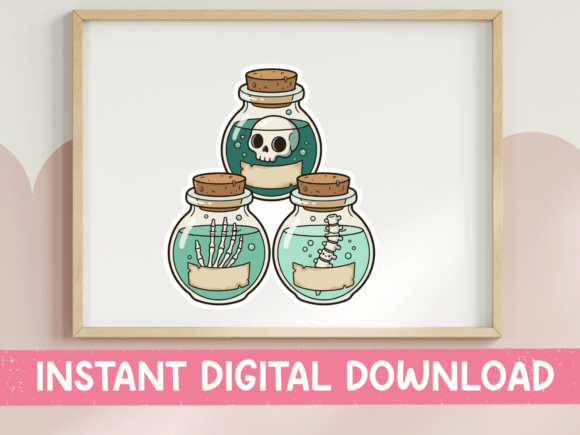 Skeleton Potion Jar Sticker Set: Graphics & T-Shirt Designs