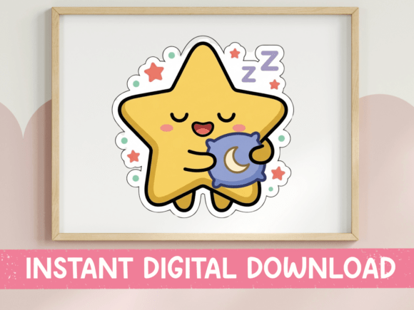 Sleepy Star Hugging Moon Pillow Sticker: Graphics for T-Shirt Designs