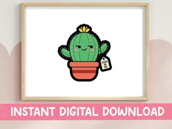 Stuck on You Kawaii Cactus Sticker: Graphics for T-Shirt Designs