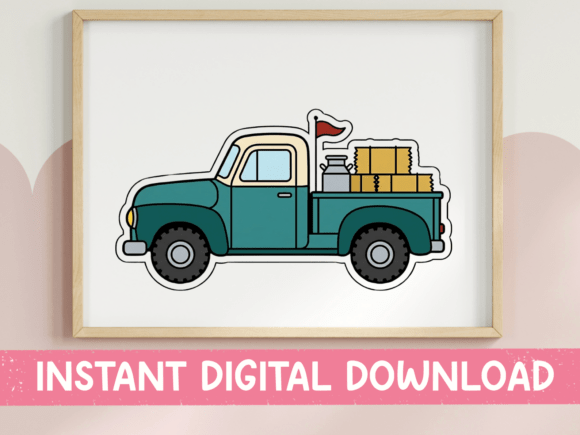 Teal Vintage Farm Truck Sticker: Graphics & T-Shirt Designs