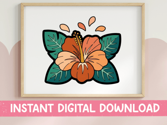 Tropical Hibiscus Floral Sticker Design Graphics