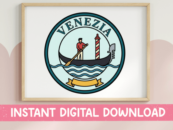 Venezia Venice Gondola Badge Sticker: Graphics & T-Shirt Designs