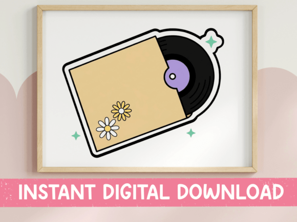 Vinyl Record with Daisy Sticker Design Graphics