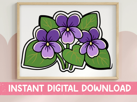 Violet Flower Sticker Bouquet Design Graphics