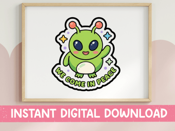 We Come in Peace Alien Sticker Design: Graphics & T-Shirt Designs