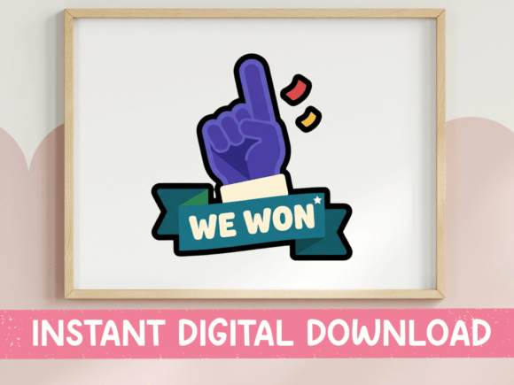We Won Purple Foam Finger Banner Sticker Graphics