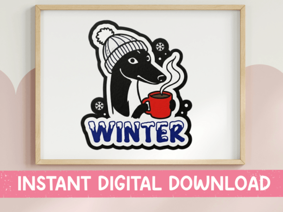 Winter Greyhound Beanie Mug Sticker SVG for T-Shirt Designs & Graphics
